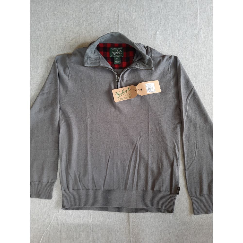 Woolrich Men Medium Zip-Up Turtleneck Fleece Pullover Merino Wool Gray Sweater
